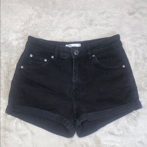 Bershka Black High-Waisted Jean Shorts Cuffed Hem
